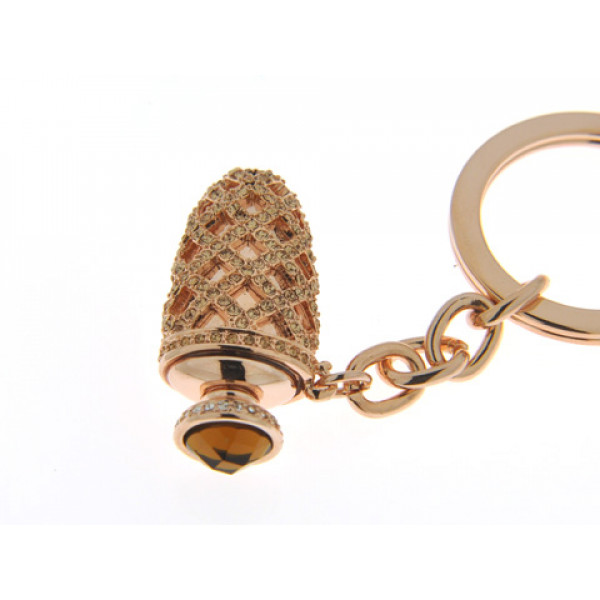 Gold Plated Keyring in a Perfume Bottle Design adorned with Fume Topaz and Swarovski Crystals