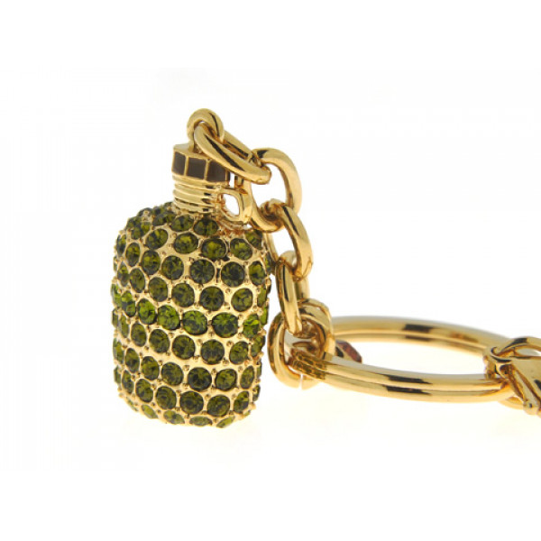 Gold Plated Keyring with Green Swarovski