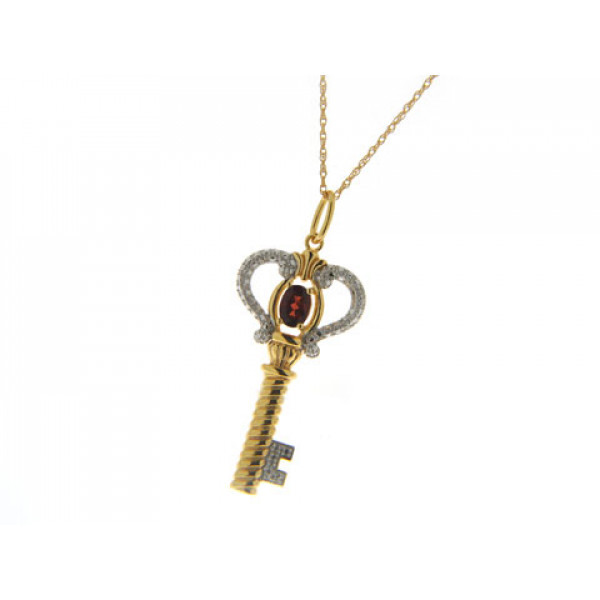 Garnet Key Pendant set in Gold Plated Silver