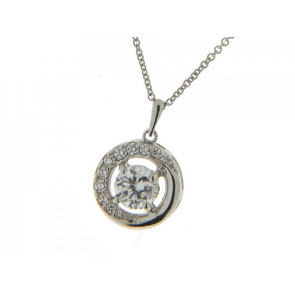 Platinum Plated Silver Pendant with White Sapphires