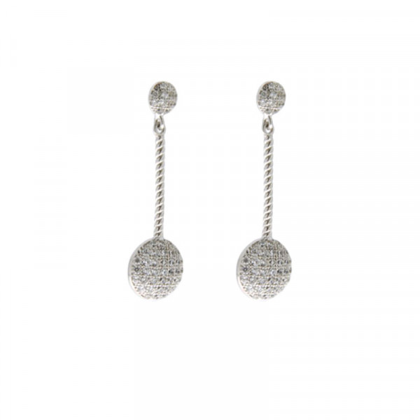Platinum Plated Silver Drop Earrings with White Sapphires