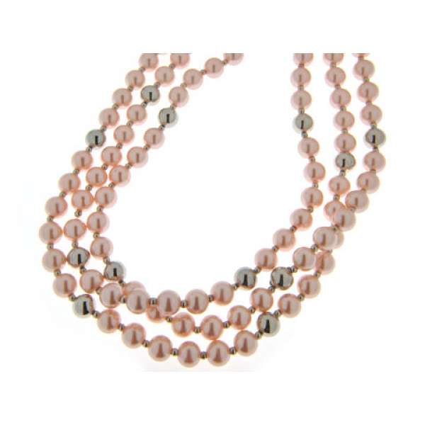 Statement Three Strand Necklace with Salmon-colored Pearls