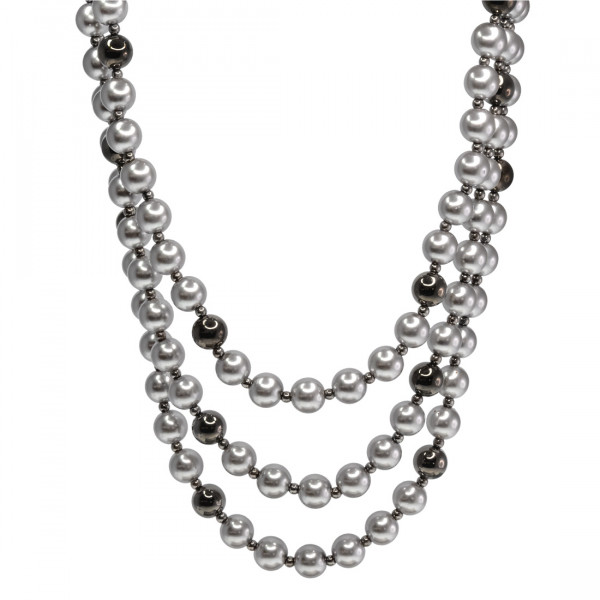 Three Row Necklace with synthetic Grey Pearls