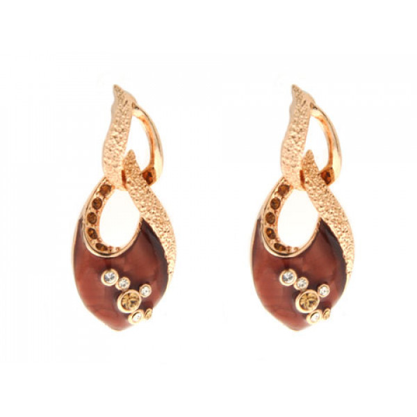 Pink Gold Plated Earrings with White Sapphires and Enamel