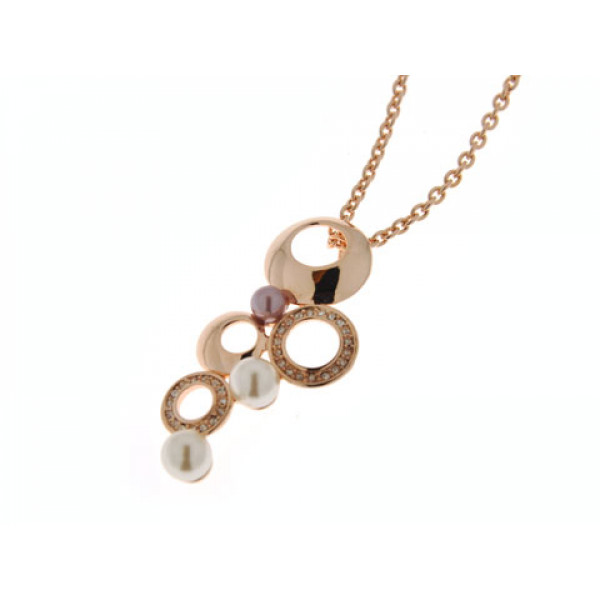 Necklace with White and Bronze Pearls and Pink Gold Plating