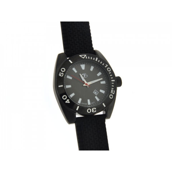 Black Quartz Watch with Rubber Strap