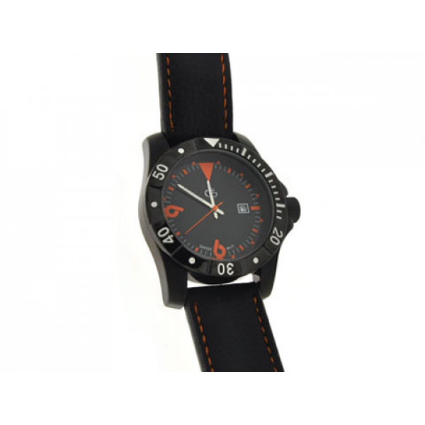 Quartz Watch with Black Leather Strap