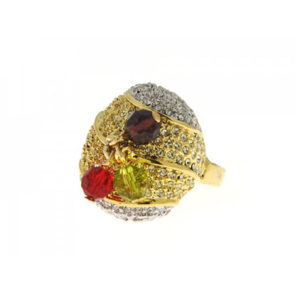 Bombe Ring with Gold Plating and Multicolored Swarovski Crystals