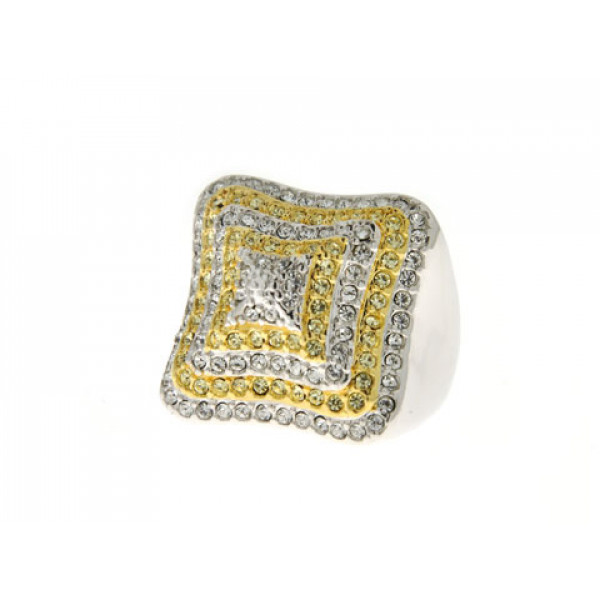 Two-Tone Bombe Ring with White Swarovski Crystals 