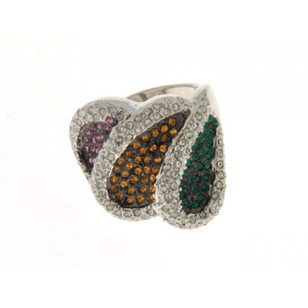 Statement Ring with Swarovski Crystals in Green, Honey and Fuschia Colors