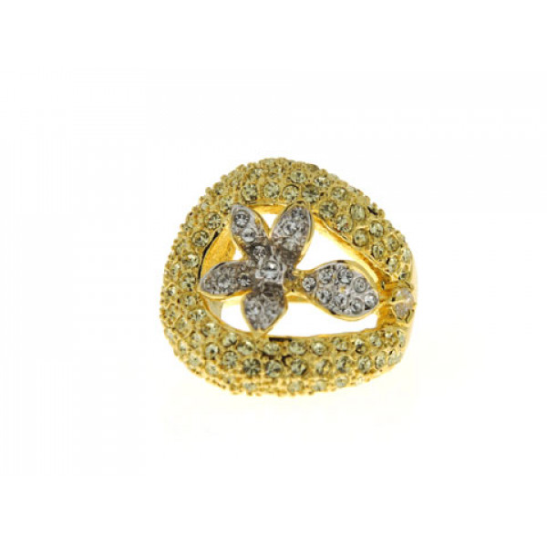 Statement Ring with White Swarovski Crystals and Gold Plating