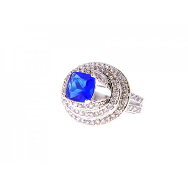 Platinum Plated Ring with a Blue Sapphire and White Sapphires