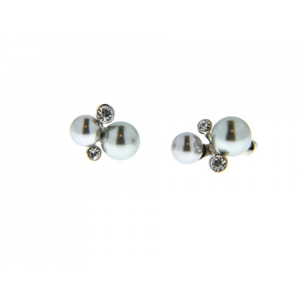 Earrings with Gray Pearls and White Sapphires