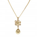 Gold Plated Necklace adorned with Golden Pearls and White Sapphires