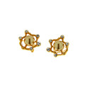 Stud Earrings Gold Plated with Golden Pearls and White Sapphires