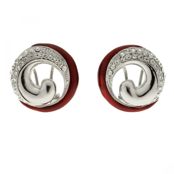 Red Enamel and White Sapphire Minimal Earrings 