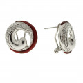 Red Enamel and White Sapphire Minimal Earrings 