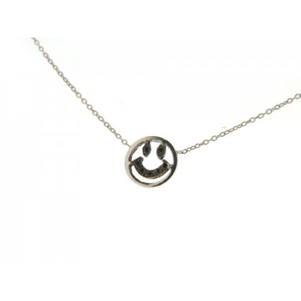 Smiley Pendant with Black Diamonds set in White Gold