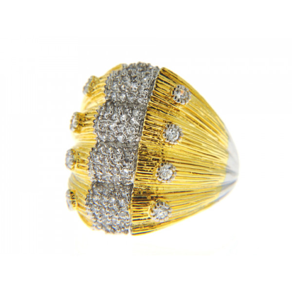 Bombe Ring with Platinum and Gold Plating adorned with White Sapphires