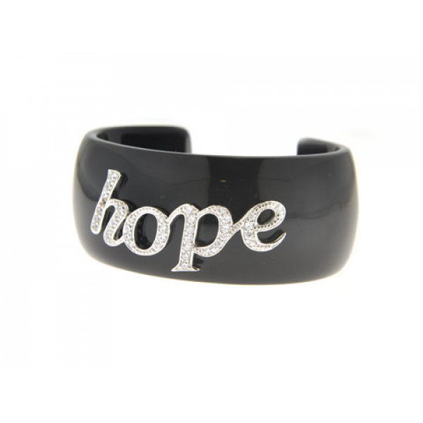 Hope Bracelet made of Black Acetate, Brass, and White Sapphires