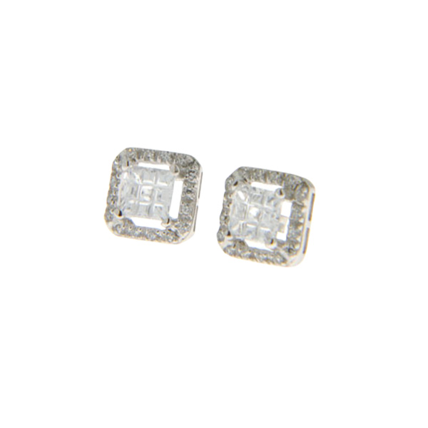 Platinum Plated Silver Stud Earrings with White Sapphires