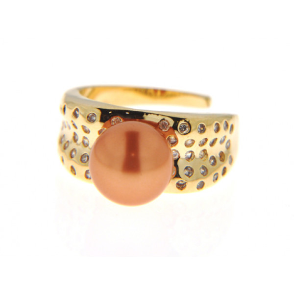 Salmon Pearl Ring with Gold Plating