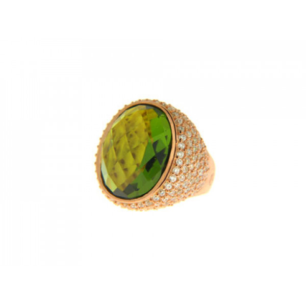 Bombe Ring with an Obsidian Peridot set in Pink Gold Plated Brass