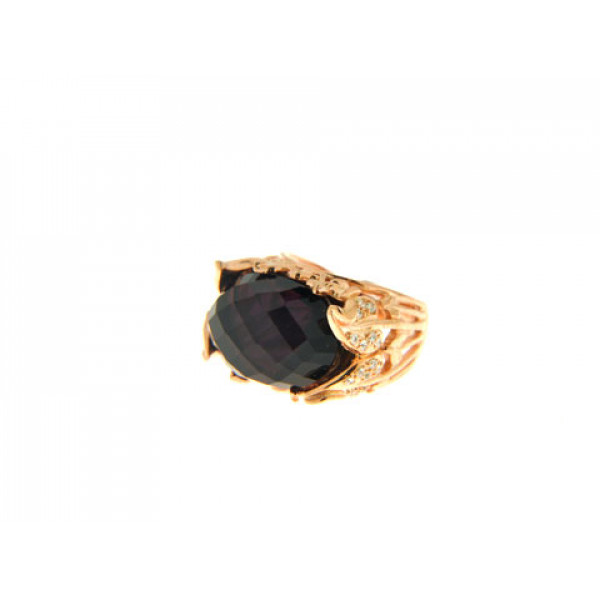 Amethyst Obsidian Ring set in Pink Gold Plated Brass