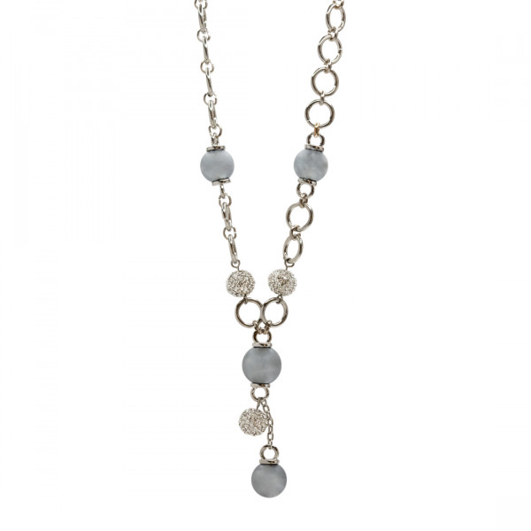 Chain Necklace with Grey Pearls and White Sapphires