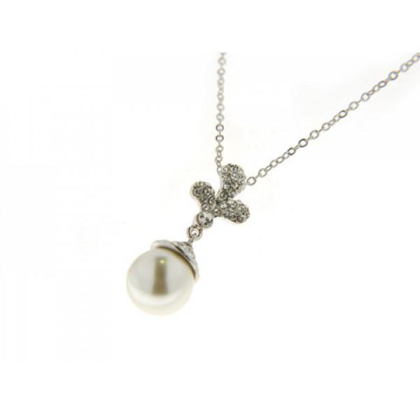 Minimal Pendant with a White Pearl and White Sapphires