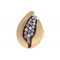 Gold Plated Statement Ring with White Sapphires and Black Enamel