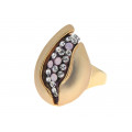 Gold Plated Statement Ring with White Sapphires and Black Enamel