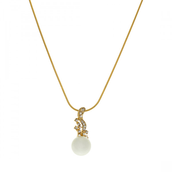 Pendant with a White Pearl, White Sapphires and Gold Plating