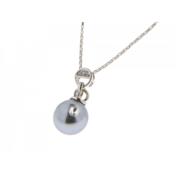 Minimal Pendant adorned with a Grey Pearl and White Sapphires