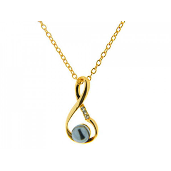 Gold Plated Pendant with a Grey Pearl and White Sapphires