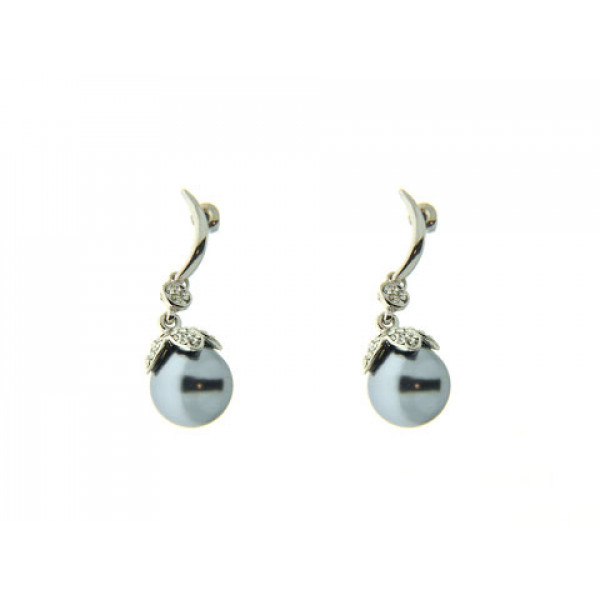 Drop Earrings adorned with Grey Pearls and White Sapphires