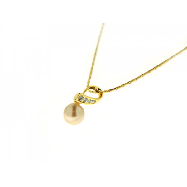 Gold Plated Pendant with a Golden-Yellow Pearl and White Sapphires
