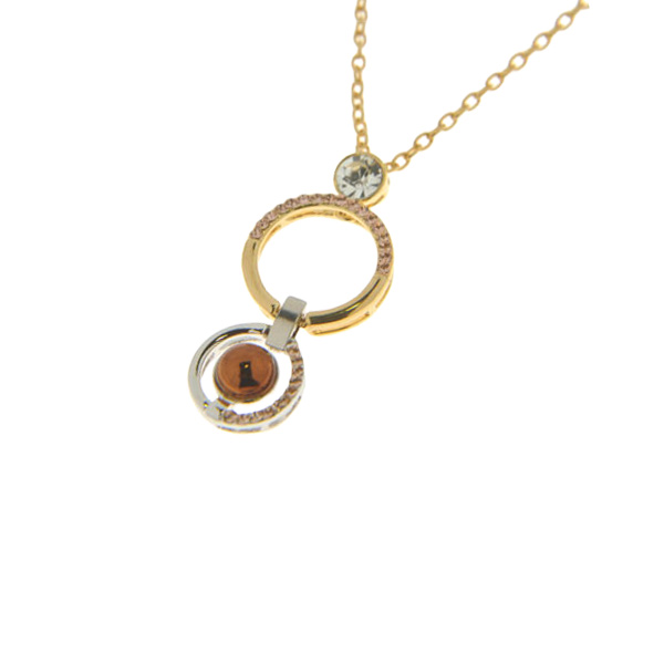Necklace with a Bronze Pearl, Honey Topaz, Gold Plating and White Sapphires