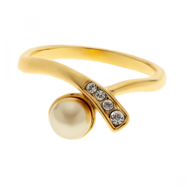 Minimal Gold Plated Ring with a Bronze Pearl and White Sapphires