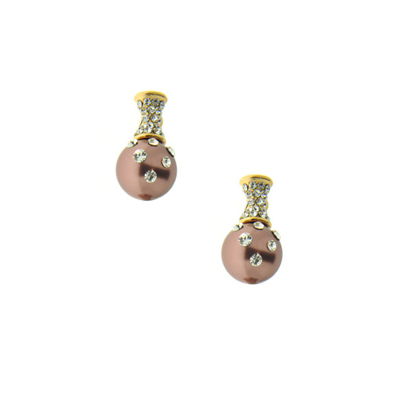 Gold Plated Earrings with Bronze Pearls and White Sapphires