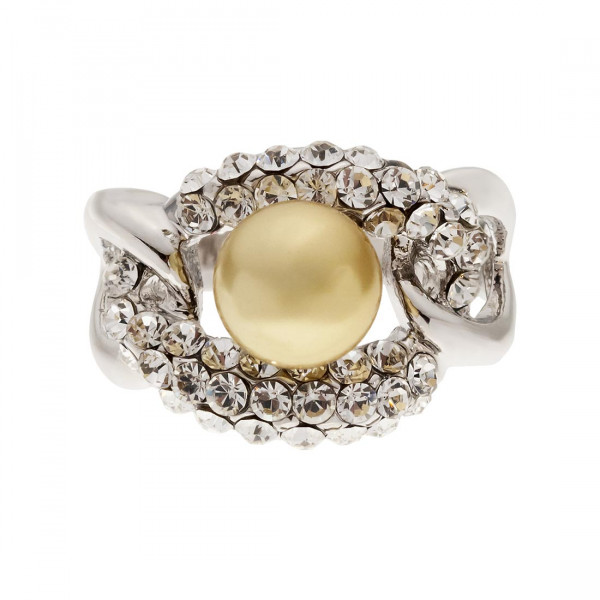 Ring with a Golden Yellow Pearl and White Sapphires