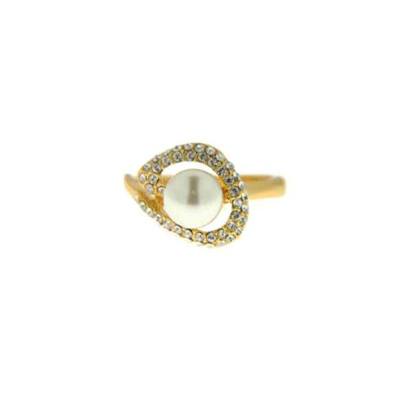 Δαχτυλίδι με Λευκή Πέρλα, Λευκά Ζαφείρια και Επιμετάλλωση Χρυσού
