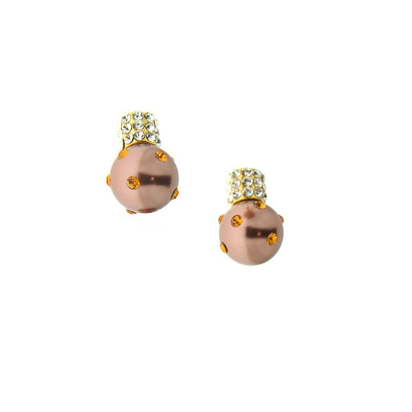 Minimal Earrings with Bronze Pearls, Honey Topaz, and White Sapphires with Gold Plating