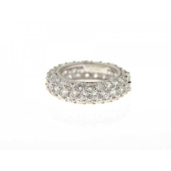 Eternity Ring with Three Rows of White Sapphires in Platinum Plated Silver