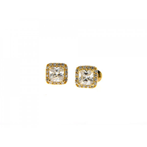 Gold Plated Stud Earrings with White Sapphires