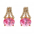 Gold Plated Minimal Earrings with Pink Quartz and White Sapphires