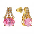 Gold Plated Minimal Earrings with Pink Quartz and White Sapphires