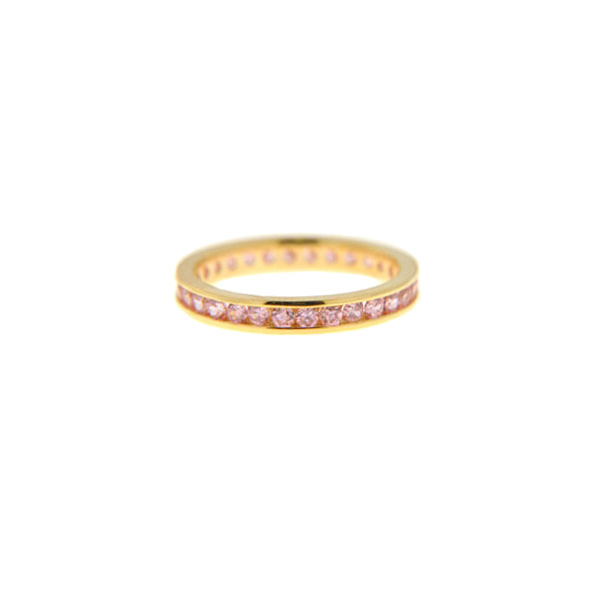 Επίχρυσο Δαχτυλίδι Ολόβερο με Ροζ Χαλαζίες