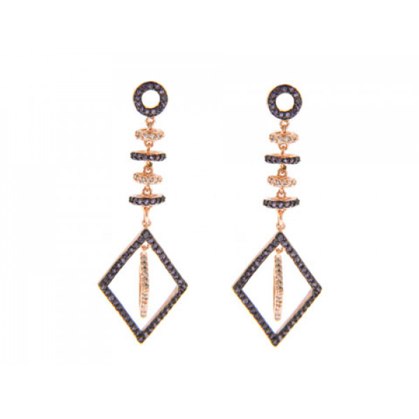 Pink Gold Plated Drop Earrings adorned with Diamonds and Amethysts
