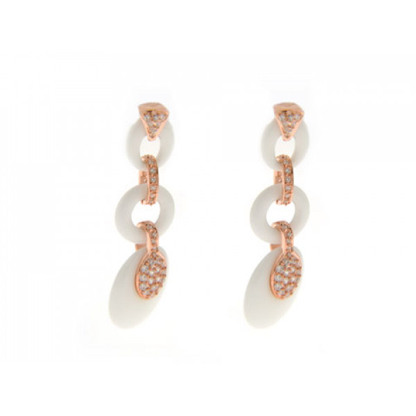 Pink Gold Plated Earrings with White Agate and White White Sapphires